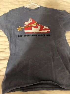 Nike Blue Wash Tee with Red and White Sneaker Graphic